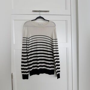 AG Adriano Goldschmied Black and White Striped Crewneck Sweater